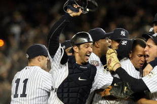 NEW YORK - NOVEMBER 04:  The New York Yankees celebrate after their 7-3 win against the Philadelphia Phillies in Game Six of the 2009 MLB World Series at Yankee Stadium on November 4, 2009 in the Bronx borough of New York City.  (Photo by Nick Laham/Getty Images)