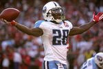 SAN FRANCISCO - NOVEMBER 08:  Chris Johnson #28 of the Tennessee Titans celebrates after he scored a touchdown against the San Francisco 49ers at Candlestick Park on November 8, 2009 in San Francisco, California.  (Photo by Ezra Shaw/Getty Images)