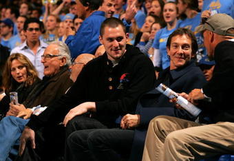WESTWOOD, CA - MARCH 05:  Former UCLA Bruins basketball player Kevin Love looks on during the NCAA basketball game between the Oregon State Beavers and the UCLA Bruins at Pauley Pavilion on March 5, 2009 in Westwood, California. The Bruins defeated the Beavers 79-54.  (Photo by Victor Decolongon/Getty Images)