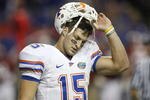 ATLANTA - DECEMBER 5:  Quarterback Tim Tebow #15 of the Florida Gators reacts after he threw an interception in the redzone in the fourth quarter against the Alabama Crimson Tide during the SEC Championship game at Georgia Dome on December 5, 2009 in Atlanta, Georgia.  (Photo by Chris Graythen/Getty Images)