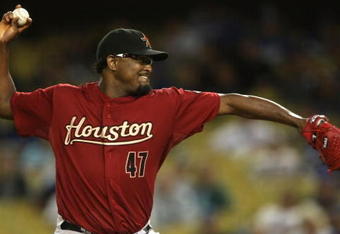 LOS ANGELES, CA - JULY 16:  Jose Valverde #47 of the Houston Astros picthes in the game against the Los Angeles Dodgers on July 16, 2009 at Dodger Stadium in Los Angeles, California.  (Photo by Stephen Dunn/Getty Images)