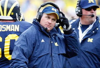 ANN ARBOR, MI - OCTOBER 24:  Head coach Rich Rodriguez of the Michigan Wolverines looks on during the game against the Penn State Nittany Lions on October 24, 2009 at Michigan Stadium in Ann Arbor, Michigan. (Photo by  Gregory Shamus/Getty Images)