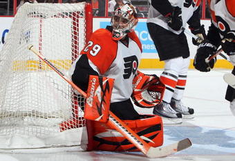 PHILADELPHIA - NOVEMBER 14:  Ray Emery #29 of the Philadelphia Flyers skates against the Buffalo Sabres on November 14, 2009 at Wachovia Center in Philadelphia, Pennsylvania.  (Photo by Jim McIsaac/Getty Images)
