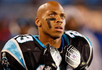 CHARLOTTE, NC - JANUARY 10:  Dante Wesley #23 of the Carolina Panthers looks on during the game against  the Arizona Cardinals during the NFC Divisional Playoff Game on January 10, 2009 at Bank of America Stadium in Charlotte, North Carolina.  (Photo by Streeter Lecka/Getty Images)