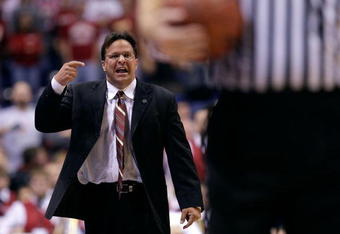 INDIANAPOLIS - DECEMBER 06:  Head coach Tom Crean of the Indiana Hoosiers pleads his case to a referee against the Gonzaga Bulldogs during the Hartford Hall of Fame Showcase on December 6, 2008 in Indianapolis, Indiana. Gonzaga won 70-54.  (Photo by Andy Lyons/Getty Images)