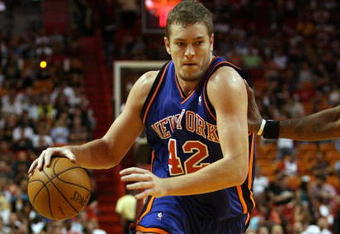 MIAMI - OCTOBER 28:  David Lee #42 of the New York Knicks drives to the basket against the Miami Heat at AmericanAirlines Arena on October 28, 2009 in Miami, Florida. The Heat defeated the Knicks 115-93. NOTE TO USER: User expressly acknowledges and agrees that, by downloading and/or using this Photograph, user is consenting to the terms and conditions of the Getty Images License Agreement.  (Photo by Doug Benc/Getty Images)