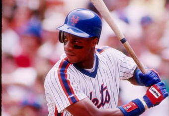 1988 Outfielder Darryl Strawberry of the New York Mets in action during a game at Shea Stadium in Flushing, New York.
