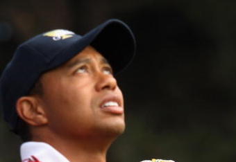 SAN FRANCISCO - OCTOBER 08:  Elin Woods watches her husband Tiger Woods of the USA Team during the Day One Foursome Matches of The Presidents Cup at Harding Park Golf Course on October 8, 2009 in San Francisco, California.  (Photo by Warren Little/Getty Images)