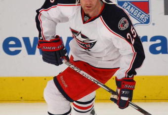NEW YORK - NOVEMBER 23:  Jason Chimera #25 of the Columbus Blue Jackets skates against the New York Rangers at Madison Square Garden on November 23, 2009 in New York, New York. The Rangers defeated the Blue Jackets 7-4.  (Photo by Bruce Bennett/Getty Images)