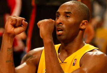 LOS ANGELES, CA - DECEMBER 04:  Kobe Bryant #24 of the Los Angeles Lakers celebrates after making a basket and being fouled in the process against the Miami Heat in the fourth quarter at Staples Center on December 4, 2009 in Los Angeles, California. The Lakers defeated the Heat 108-107. NOTE TO USER: User expressly acknowledges and agrees that, by downloading and/or using this Photograph, user is consenting to the terms and conditions of the Getty Images License Agreement.  (Photo by Jeff Gross/Getty Images)