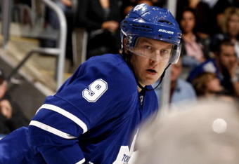 TORONTO - OCTOBER 10:  Niklas Hagman #9 of the Toronto Maple Leafs during a NHL game against the Pittsburgh Penguins at the Air Canada Centre on October 10, 2009 in Toronto, Ontario, Canada .  (Photo by Abelimages/Getty Images) 