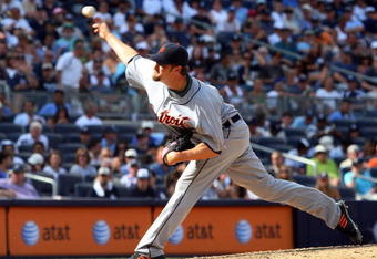 NEW YORK - JULY 19:  Brandon Lyon #37 of the Detroit Tigers pitches against the New York Yankees on July 19, 2009 at Yankee Stadium in the Bronx borough of New York City.  (Photo by Jim McIsaac/Getty Images)