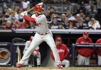 NEW YORK - NOVEMBER 04:  Pedro Feliz #7 of the Philadelphia Phillies bats against the New York Yankees in Game Six of the 2009 MLB World Series at Yankee Stadium on November 4, 2009 in the Bronx borough of New York City. The Yankees won 7-3 to win the series 4 games to 2. (Photo by Jed Jacobsohn/Getty Images)