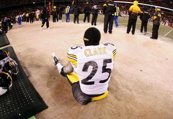 CLEVELAND - DECEMBER 10:  Ryan Clark #25 of the Pittsburgh Steelers sits on the in the bench area after losing 13-6 to the Cleveland Browns on December 10, 2009 at Cleveland Browns Stadium in Cleveland, Ohio. (Photo by Gregory Shamus/Getty Images)