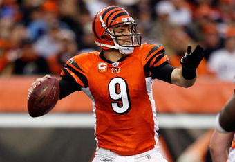 CINCINNATI - NOVEMBER 29:  Carson Palmer #9 of the Cincinnati Bengals passes the ball  during the NFL game against the Cleveland Browns at Paul Brown Stadium on November 29, 2009 in Cincinnati, Ohio.  (Photo by Andy Lyons/Getty Images)