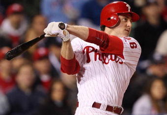 PHILADELPHIA - NOVEMBER 02:  Chase Utley #26 of the Philadelphia Phillies hits a 3-run home run in the bottom of the first inning against the New York Yankees in Game Five of the 2009 MLB World Series at Citizens Bank Park on November 2, 2009 in Philadelphia, Pennsylvania.  (Photo by Jed Jacobsohn/Getty Images)