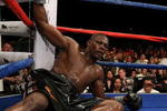 MASHANTUCKET, CT - APRIL 25:  Jermain Taylor lays on the canvas after being knocked down in the 12th round by Carl Froch during their WBC Super Middleweight Championship bout at the MGM Grand at Foxwoods on April 25, 2009 in Mashantucket, Connecticut.  (Photo by Nick Laham/Getty Images)