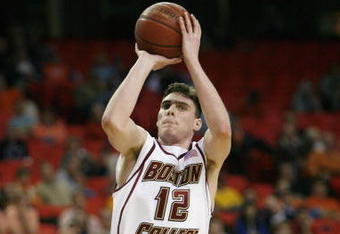 ATLANTA - MARCH 12:  Joe Trapani #12 of the Boston College Eagles takes a shot against the Virginia Cavaliers during day one of the 2009 ACC Men's Basketball Tournament on March 12, 2009 at the Georgia Dome in Atlanta, Georgia.  (Photo by Kevin C. Cox/Getty Images)