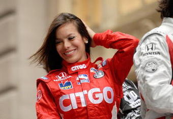 NEW YORK - MAY 19:  Indy 500 driver Milka Duno poses atop a tour bus during a media availability May 19, 2008 in New York City.  (Photo by Jonathan Fickies/Getty Images)