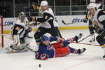 NEW YORK - DECEMBER 12:  Ryan Callahan #24 of the New York Rangers watches the puck after being knocked to the ice by Toni Lydman #5 of the Buffalo Sabres at Madison Square Garden on December 12, 2009 in New York City.  (Photo by Nick Laham/Getty Images)