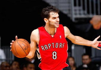 ATLANTA - DECEMBER 02:  Jose Calderon #8 of the Toronto Raptors against the Atlanta Hawks at Philips Arena on December 2, 2009 in Atlanta, Georgia.  NOTE TO USER: User expressly acknowledges and agrees that, by downloading and/or using this Photograph, User is consenting to the terms and conditions of the Getty Images License Agreement.  (Photo by Kevin C. Cox/Getty Images)