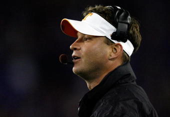 LEXINGTON, KY - NOVEMBER 28:  Lane Kiffin the Head Coach of the Tennessee Volunteers is pictured during the SEC game against the Kentucky Wildcats at Commonwealth Stadium on November 28, 2009 in Lexington, Kentucky.  (Photo by Andy Lyons/Getty Images)