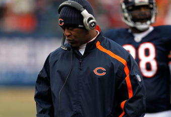 CHICAGO - DECEMBER 13: Head coach Lovie Smith of the Chicago Bears waits for a challenge call during a game against the Green Bay Packers at Soldier Field on December 13, 2009 in Chicago, Illinois. The Packers defeated the Bears 21-14. (Photo by Jonathan Daniel/Getty Images)