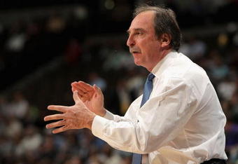 DENVER - MARCH 20:  Head coach Fran Dunphy of the Temple Owls reacts during the first round game of the South Regional against the Michigan State Spartans as part of the 2008 NCAA Men's Basketball Tournament at Pepsi Center on March 20, 2008 in Denver, Colorado.  The Spartans defeated the Owls 72-61. (Photo by Doug Pensinger/Getty Images)
