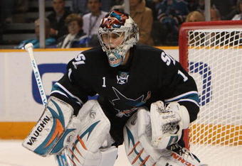SAN JOSE, CA - NOVEMBER 10:  Thomas Greiss #1 of the San Jose Sharks in action against the Nashville Predators during an NHL game at the HP Pavilion on November 10, 2009 in San Jose, California.  (Photo by Jed Jacobsohn/Getty Images)