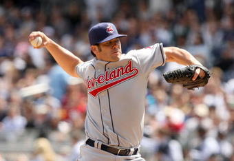 NEW YORK - APRIL 17:  Starting pitcher Anthony Reyes #27 of the Cleveland Indians pitches against the New York Yankees at Yankee Stadium on April 17, 2009 in the Bronx borough of New York City.  (Photo by Ezra Shaw/Getty Images)