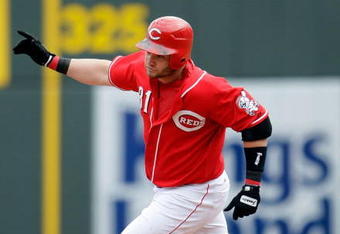 CINCINNATI - JULY 19:  Jonny Gomes #31 of the Cincinnati Reds celebrates after hitting a two run home run in the 8th inning during the game against the Milwaukee Brewers at Great American Ball Park on July 19, 2009 in Cincinnati, Ohio.  (Photo by Andy Lyons/Getty Images)