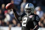 OAKLAND, CA - NOVEMBER 15:  JaMarcus Russell #2 of the Oakland Raiders passes against the Kansas City Chiefs during an NFL game at Oakland-Alameda County Coliseum on November 15, 2009 in Oakland, California.  (Photo by Jed Jacobsohn/Getty Images)