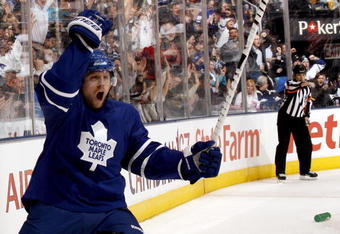 TORONTO - DECEMBER 14:  Phil Kessel #81 of the Toronto Maple Leafs celebrates goal against the Ottawa Senators during action December 14, 2009 at the Air Canada Centre in Toronto, Ontario, Canada. (Photo by Abelimages/Getty Images)