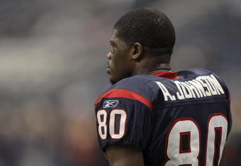 HOUSTON - DECEMBER 13:  Wide receiver Andre Johnson #80 of the Houston Texans looks on during pre-game warmups before the game against the Seattle Seahawks at Reliant Stadium on December 13, 2009 in Houston, Texas.  (Photo by Bob Levey/Getty Images)