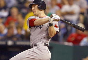 KANSAS CITY, MO - SEPTEMBER 24: Jason Bay #44 of the Boston Red Sox swings at the pitch during the game against the Kansas City Royals on September 24, 2009 at Kauffman Stadium in Kansas City, Missouri. (Photo by Jamie Squire/Getty Images)