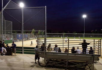 SAN BERNARDINO, CA - MAY 14:  Residents attend a peewee baseball game south of the San Andreas Rift Zone, the system of depressions in the ground between the parallel faults of the San Andreas earthquake fault, which runs along the northern edge of the city, May 14, 2008 in San Bernardino, California. New calculations reveal a 99.7 percent chance that a magnitude 6.7 quake or larger will strike by 2037, according to the first-ever statewide temblor forecast released by the scientists of the United States Geological (USGS), Southern California Earthquake Center and California Geological Survey last month. Scientists have particular concern for the people living along the southern portion of the 800-mile-long San Andreas Fault east of Los Angeles. This section of the fault has had very little slippage for more than 300 years and has built up immense pressure that could release an earthquake of historic proportions at any time. Such a quake could produce a sudden lateral movement of 23 to 32 feet and be would be