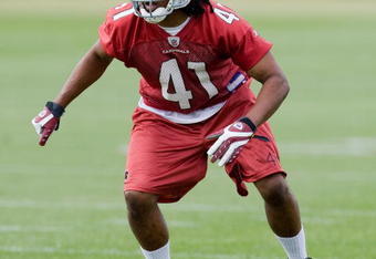 TEMPE, AZ - MAY 1 :  Rashad Johnson #41 of the Arizona Cardinals participates in a drill during a team minicamp at the team training facility on May 1, 2009 in Tempe, Arizona.  (Photo by Jonathan Willey/Getty Images)