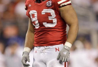 ARLINGTON, TX - DECEMBER 5: Ndamukong Suh #93 of the Nebraska Cornhuskers stands on the field during Big 12 Football Championship game against the Texas Longhorns at Cowboys Stadium on December 5, 2009 in Arlington, Texas. (Photo by Jamie Squire/Getty Images)