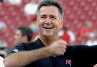 TAMPA, FL - AUGUST 17: General manager Bruce Allen of the Tampa Bay Buccaneers watches warmups against the New England Patriots at Raymond James Stadium on August 17, 2008 in Tampa, Florida.   (Photo by Al Messerschmidt/Getty Images) 