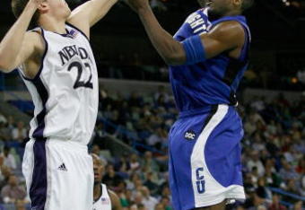NEW ORLEANS - MARCH 16:  Anthony Tolliver #44 of the Creighton Bluejays shoots over the defense of Nick Fazekas #22 of the Nevada Wolf Pack during the second half of round one of the NCAA Men's Basketball Tournament at the New Orleans Arena on March 16, 2007 in New Orleans, Louisiana.  (Photo by Chris Graythen/Getty Images)