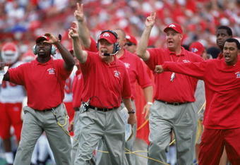 8 Sep 2001:  Head Coach Pat Hill of the Fresno State Bull Dogs yells from the sidelines during the game against the Wisconsin Badgers at Camp Randall Stadium in Madison, Wisconsin. The Bull Dogs defeated the Badgers 32-20.Mandatory Credit: Jonathan Daniel  /Allsport