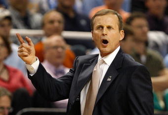 GREENSBORO, NC - MARCH 21:  Head coach Rick Barnes of the Texas Longhorns directs his team against the Duke Blue Devils during the second round of the NCAA Division I Men's Basketball Tournament at the Greensboro Coliseum on March 21, 2009 in Greensboro, North Carolina.  (Photo by Streeter Lecka/Getty Images)