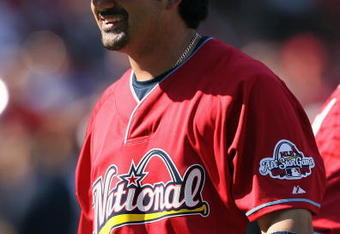 ST. LOUIS, MO - JULY 13:  National League All-Star Adrian Gonzalez of the San Diego Padres smiles during the Gatorade All-Star Workout Day at Busch Stadium on July 13, 2009 in St. Louis, Missouri. (Photo by Elsa/Getty Images)