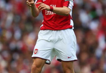 LONDON - AUGUST 02:  Philippe Senderos of Arsenal gestures during the pre-season friendly match between Arsenal and Juventus during the Emirates Cup at the Emirates Stadium on August 2, 2008 in London, England.  (Photo by Jamie McDonald/Getty Images)