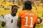 KUMASI, GHANA - FEBRUARY 9:  Michael Essien of Ghana and Didier Drogba of Ivory Coast embrace after the AFCON 3rd Place Playoff between Ghana and Ivory Coast held at the Baba Yara Stadium February 9, 2008 in Kumasi, Ghana. (Photo by Lefty Shivambu/Gallo Images/Getty Images)