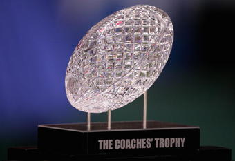 NEW ORLEANS - JANUARY 07:  The Coaches' Trophy is displayed before the Ohio State Buckeyes take on the Louisiana State University Tigers in the AllState BCS National Championship on January 7, 2008 at the Louisiana Superdome in New Orleans, Louisiana.  (Photo by Streeter Lecka/Getty Images)