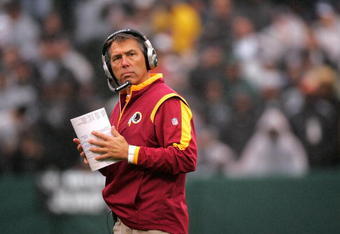 OAKLAND, CA - DECEMBER 13:  Head coach Jim Zorn of the Washington Redskins walks the sidelines during their game against the Oakland Raiders at Oakland-Alameda County Coliseum on December 13, 2009 in Oakland, California.  (Photo by Ezra Shaw/Getty Images)