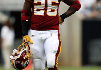 CHARLOTTE, NC - OCTOBER 11:  Clinton Portis #26 of Washington Redskins waits through a timeout on the field against the Carolina Panthers at Bank of America Stadium on October 11, 2009 in Charlotte, North Carolina.  (Photo by Streeter Lecka/Getty Images)