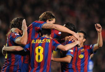 BARCELONA, SPAIN - DECEMBER 12:  Zlatan Ibrahimovic of Barcelona celebrates after scoring his teams first goal during the La Liga match between Barcelona and  Espanyol at the Camp Nou stadium Stadium on December 12, 2009 in Madrid, Spain.  (Photo by Denis Doyle/Getty Images)