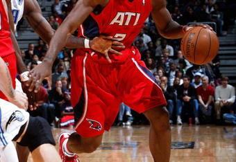 ATLANTA - NOVEMBER 26:  Joe Johnson #2 of the Atlanta Hawks against the Orlando Magic at Philips Arena on November 26, 2009 in Atlanta, Georgia.  NOTE TO USER: User expressly acknowledges and agrees that, by downloading and/or using this Photograph, User is consenting to the terms and conditions of the Getty Images License Agreement.  (Photo by Kevin C. Cox/Getty Images)